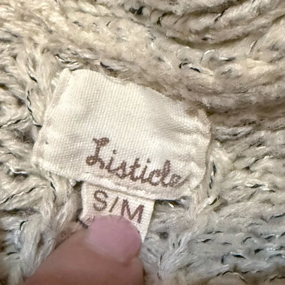 Listicle Cable Knit open front long cardigan in tan color acrylic/mohair s/m